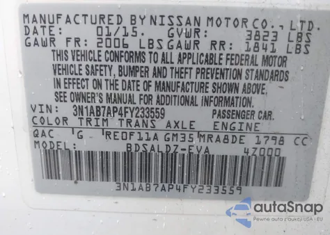 2015 Nissan Sentra Sv из США, поврежденный, VIN 3N1AB7AP4FY233559